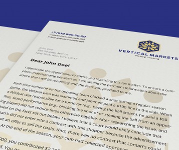Фирменный стиль для брокера «Vertical Markets» - бланк